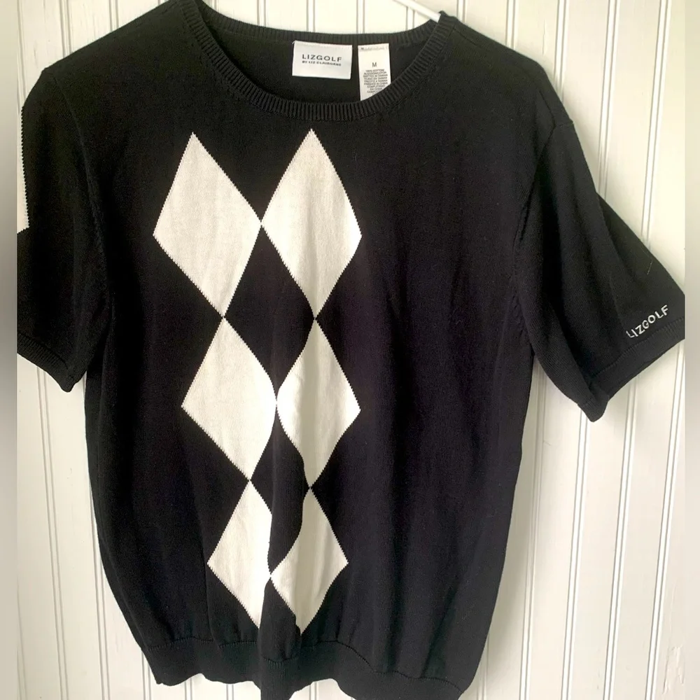 LizGolf Sweater (Medium) Black with White triangle pattern with one on sleeve - Picture 1 of 5